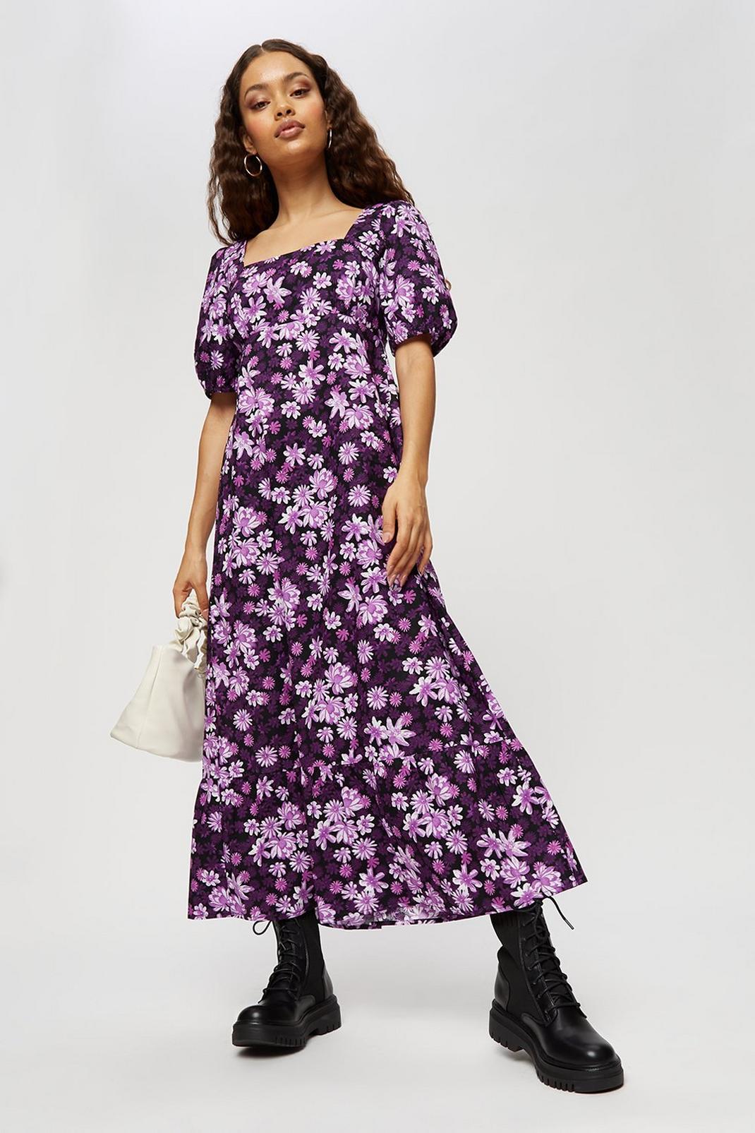 156 Petite Purple Floral Tiered Midaxi Dress image number 2