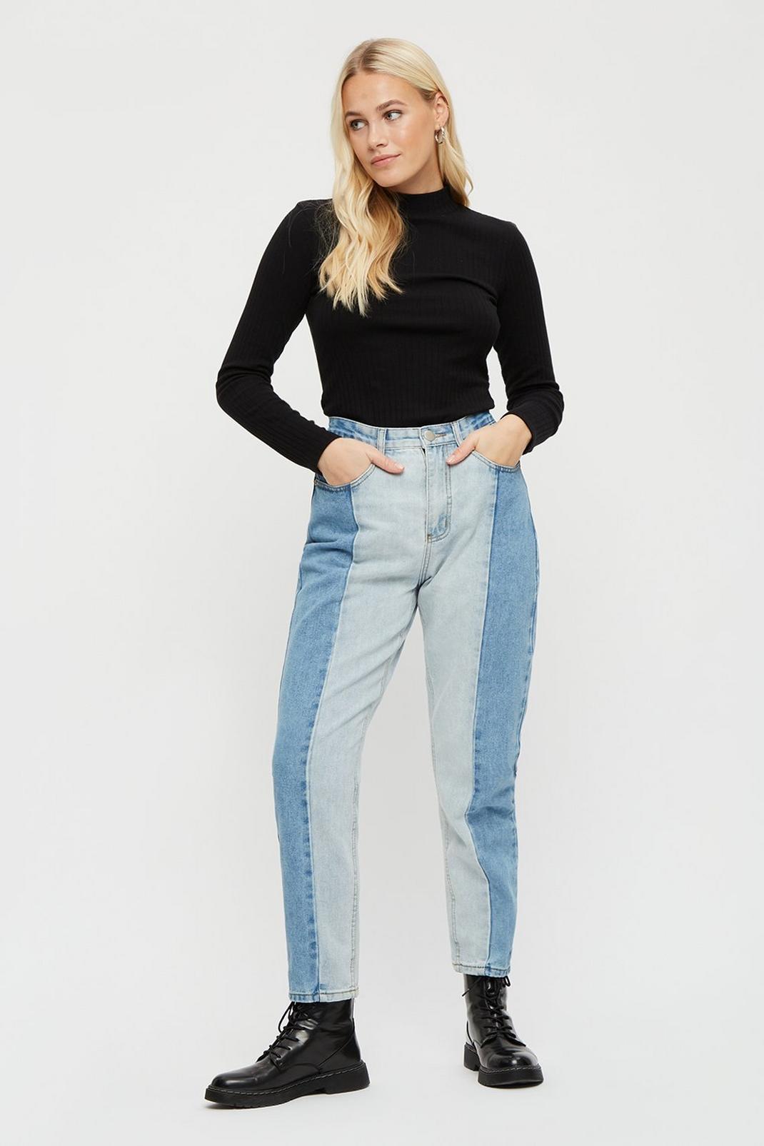 702 Faith: Contrast Mom Jeans image number 1