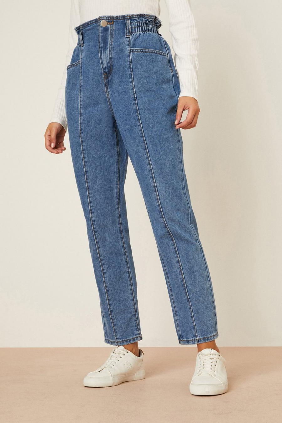 Paperbag Waist Seam Detail Jeans