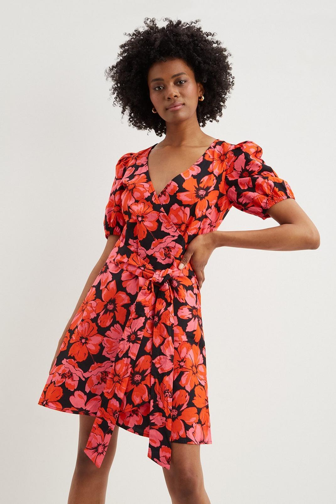 Tall Pink Poppy Floral Wrap Front Mini Dress image number 1