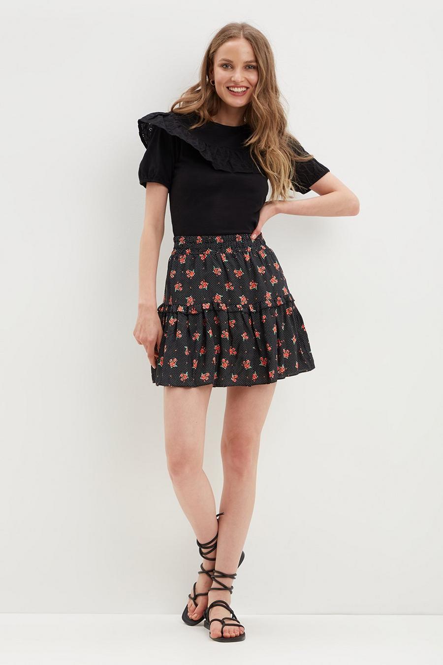 Black Floral Tiered Skirt