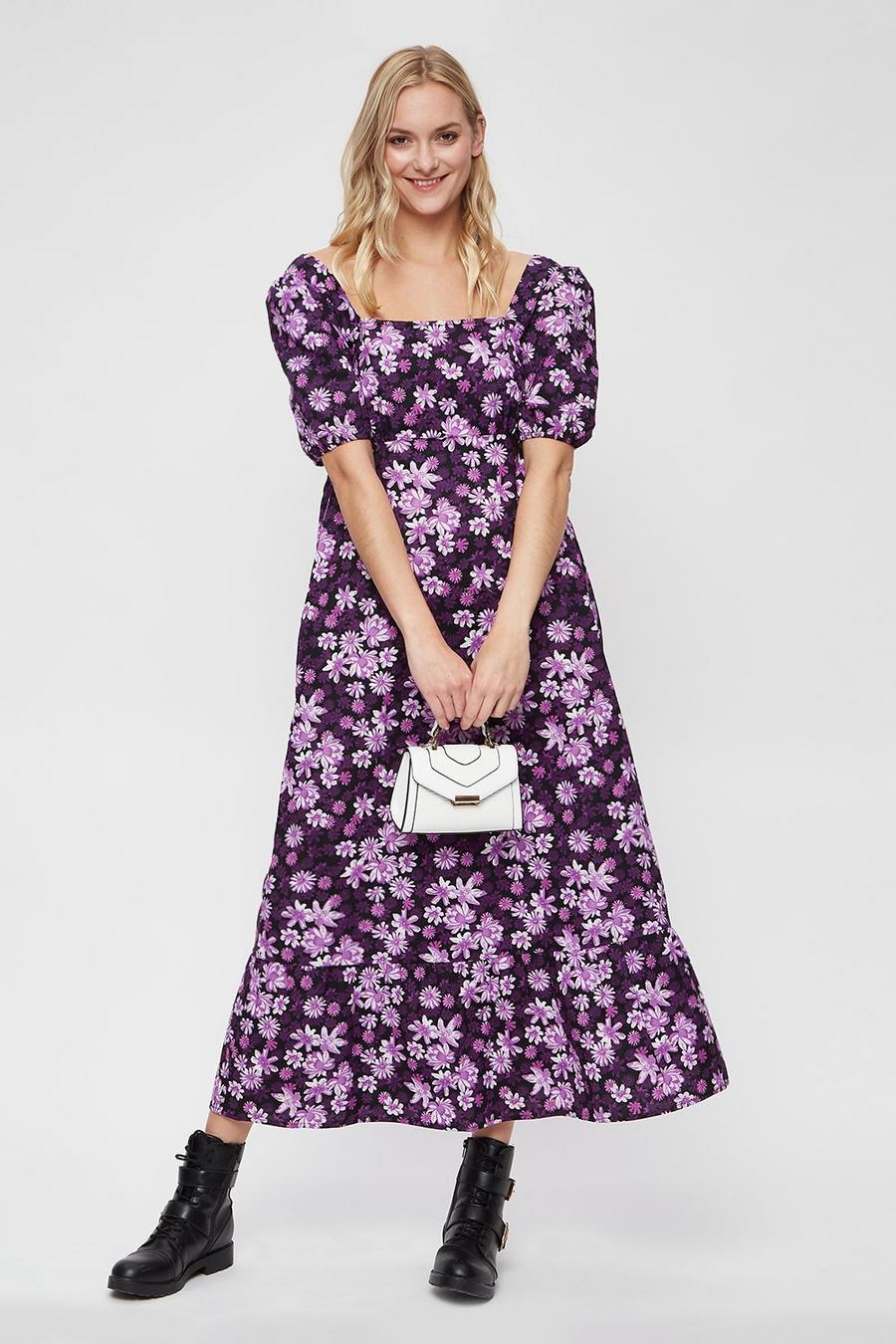 Tall Purple Floral Tiered Hem Midaxi Dress
