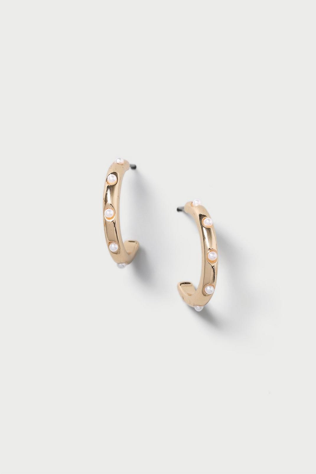 128 Gold Pearl Detail Hoop Earrings image number 1