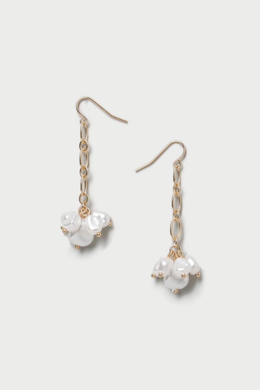 Gold Chain Pearl Detail Drop Earrings