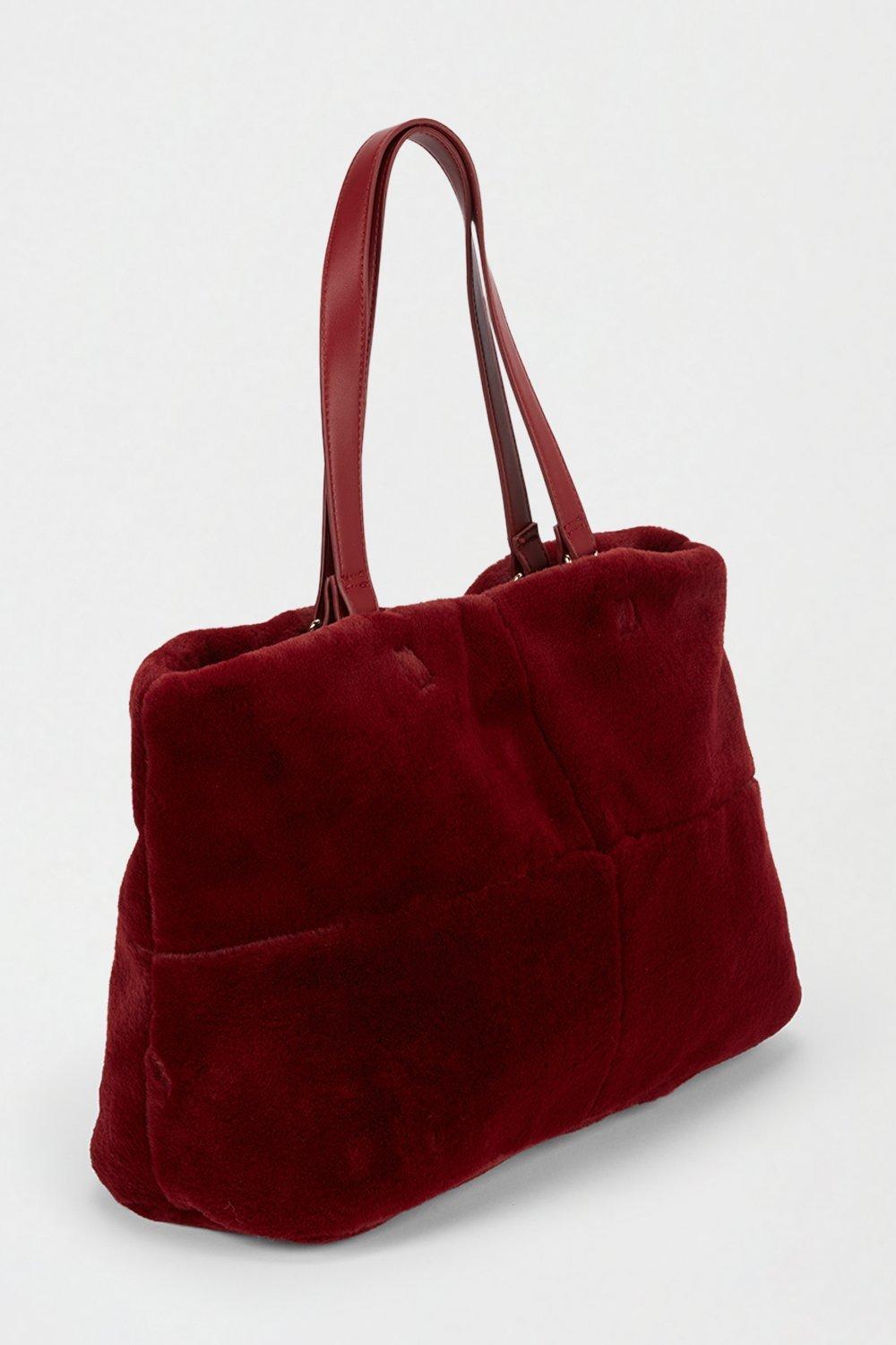 burgundy fur bag