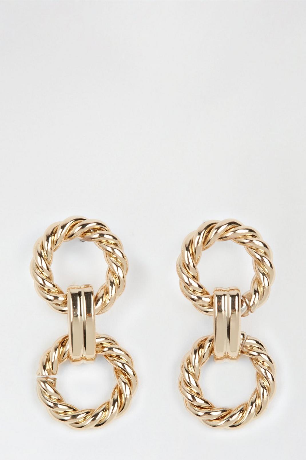 128 Gold Textured Link Earrings image number 1
