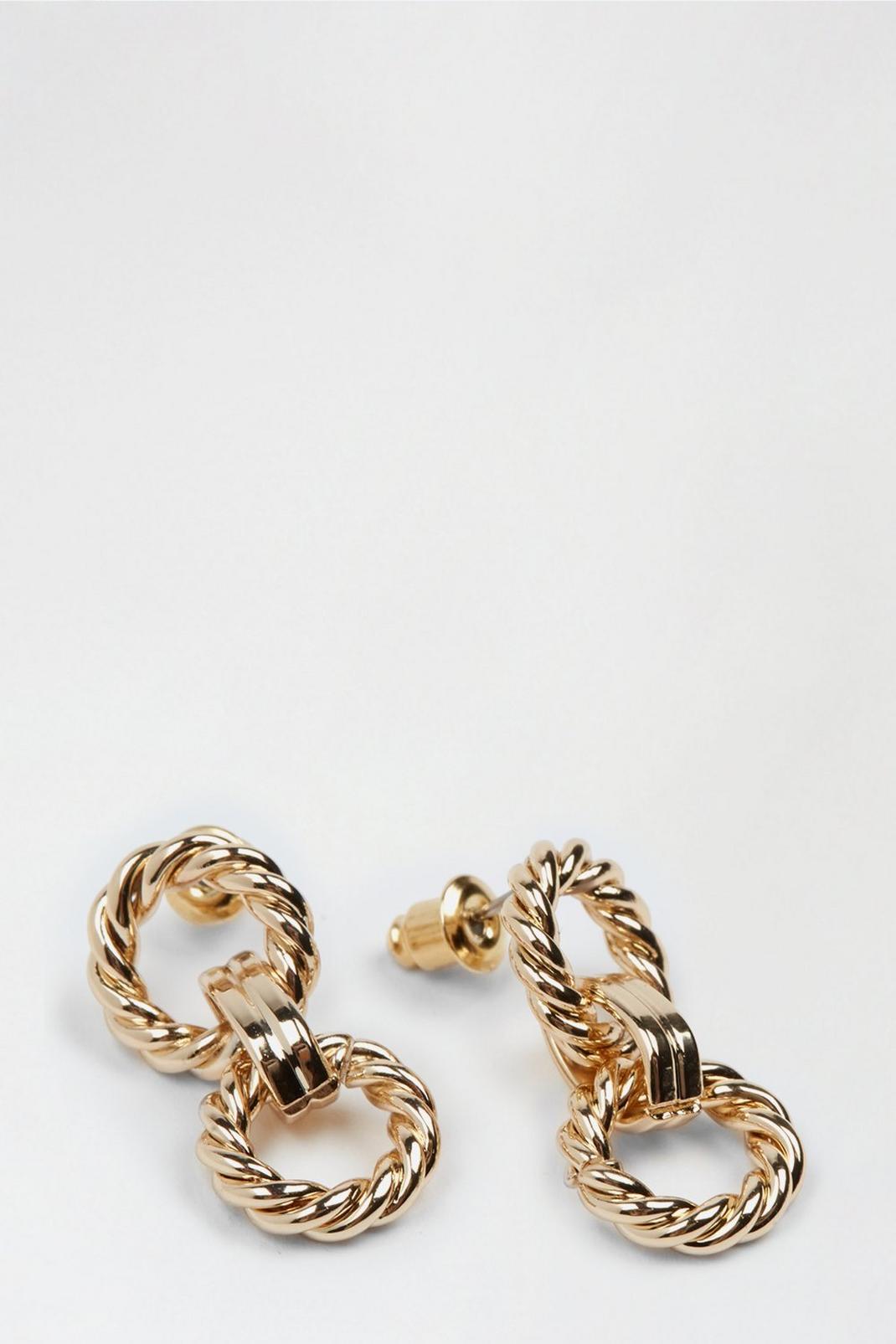 128 Gold Textured Link Earrings image number 2