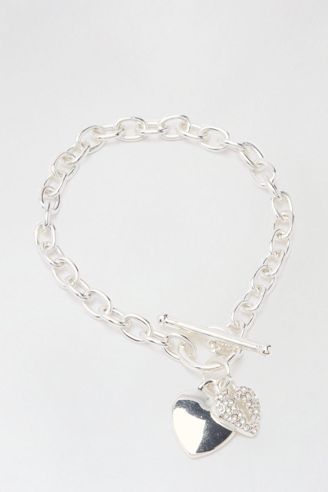 163 Silver Chain Heart Charm Bracelet  image number 1