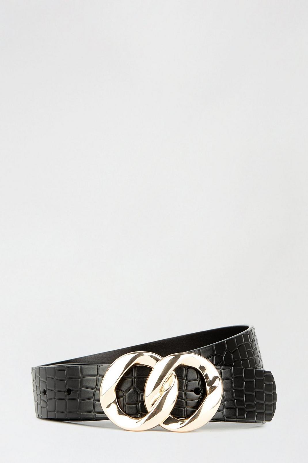 Black croc Luxe Leather Double Circle Belt image number 1