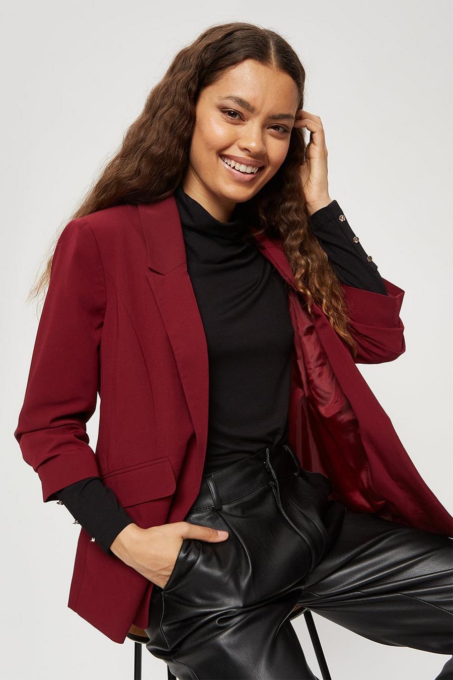 Petite Berry Ruched Sleeve Blazer