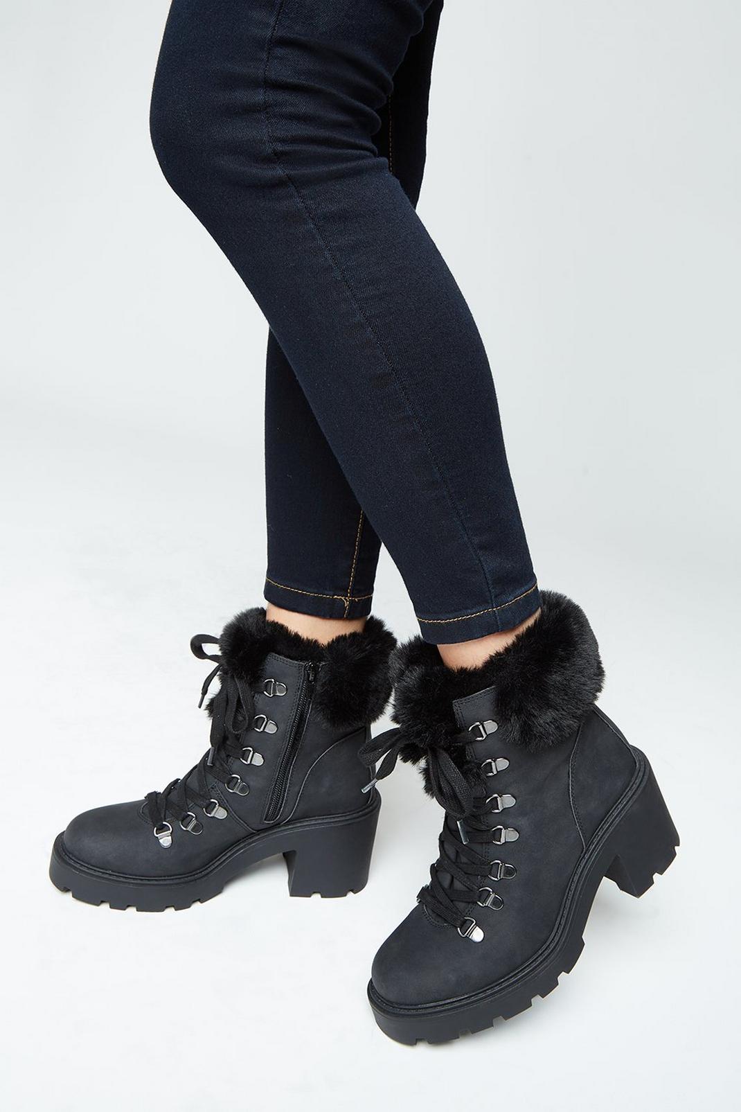 Black Monica Faux Fur Cuff Hiker Boot image number 1