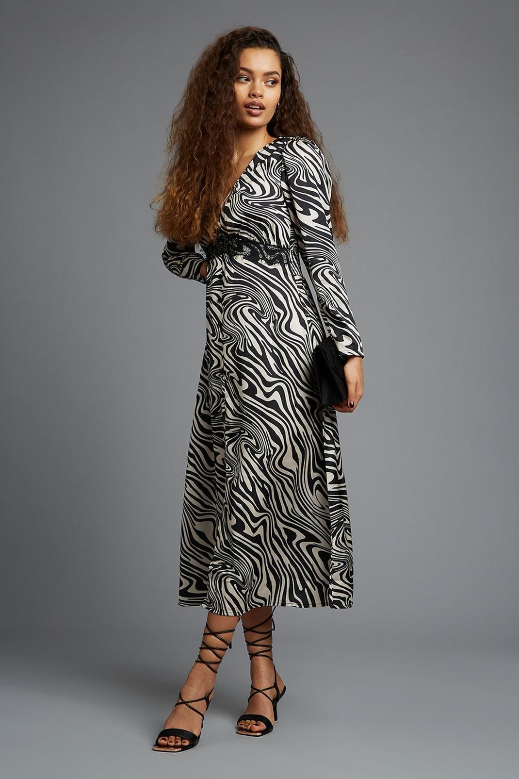 809 Petite Zebra Print Satin Tea Midi Dress image number 2