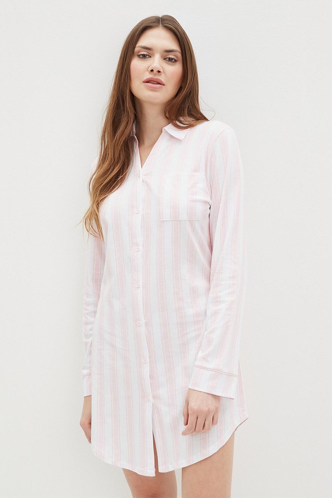155 Tall Pink Stripe Long Sleeve Nightshirt image number 1
