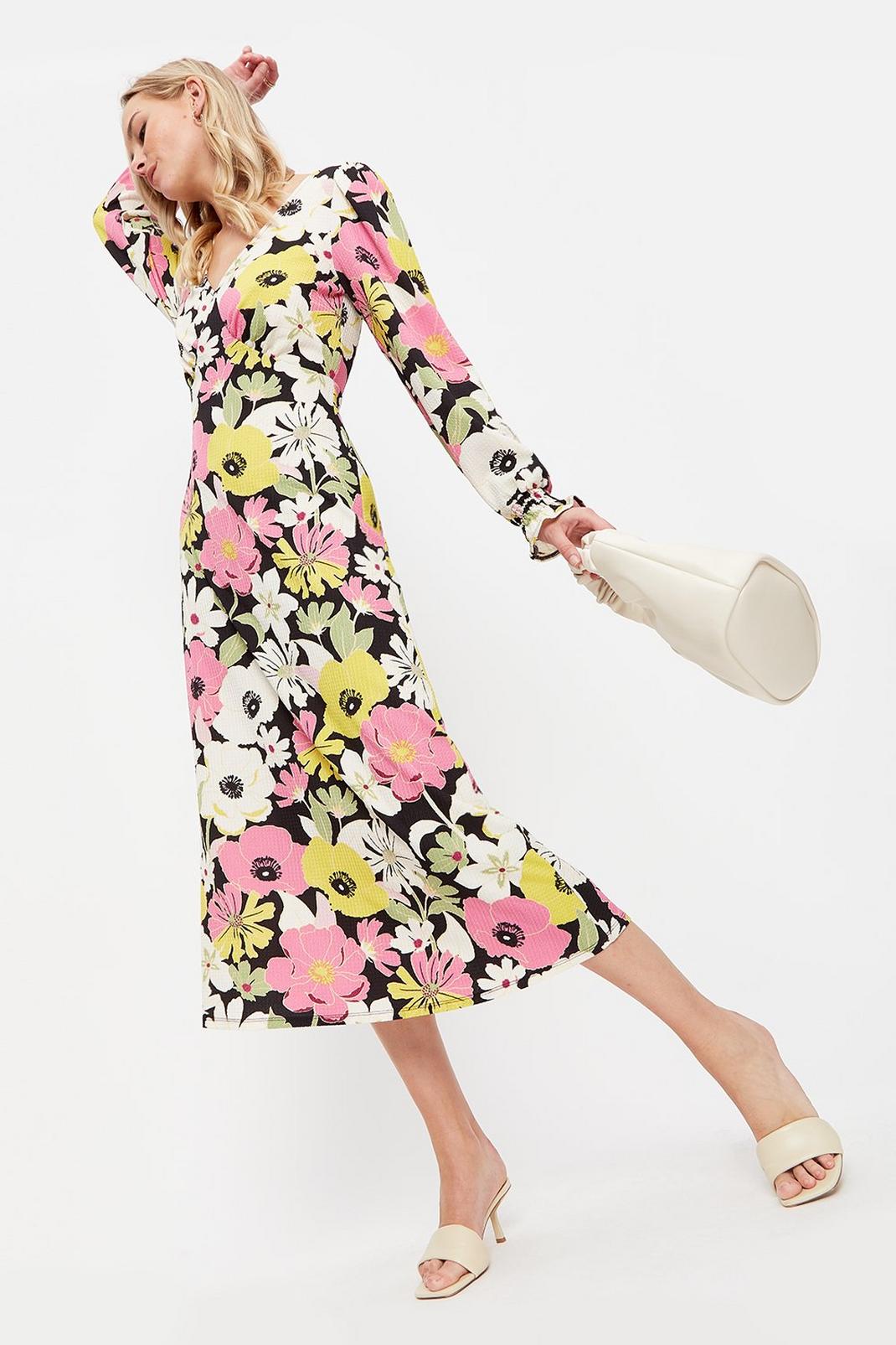 144 (!) Tall Large Floral Print Empire Midi Dress image number 1