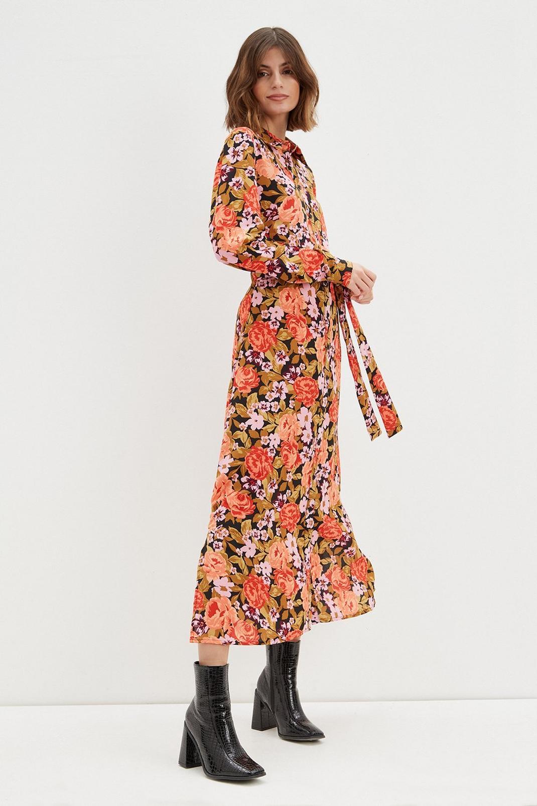 144 Tall Floral Long Sleeve Shirt Midi Dress image number 2