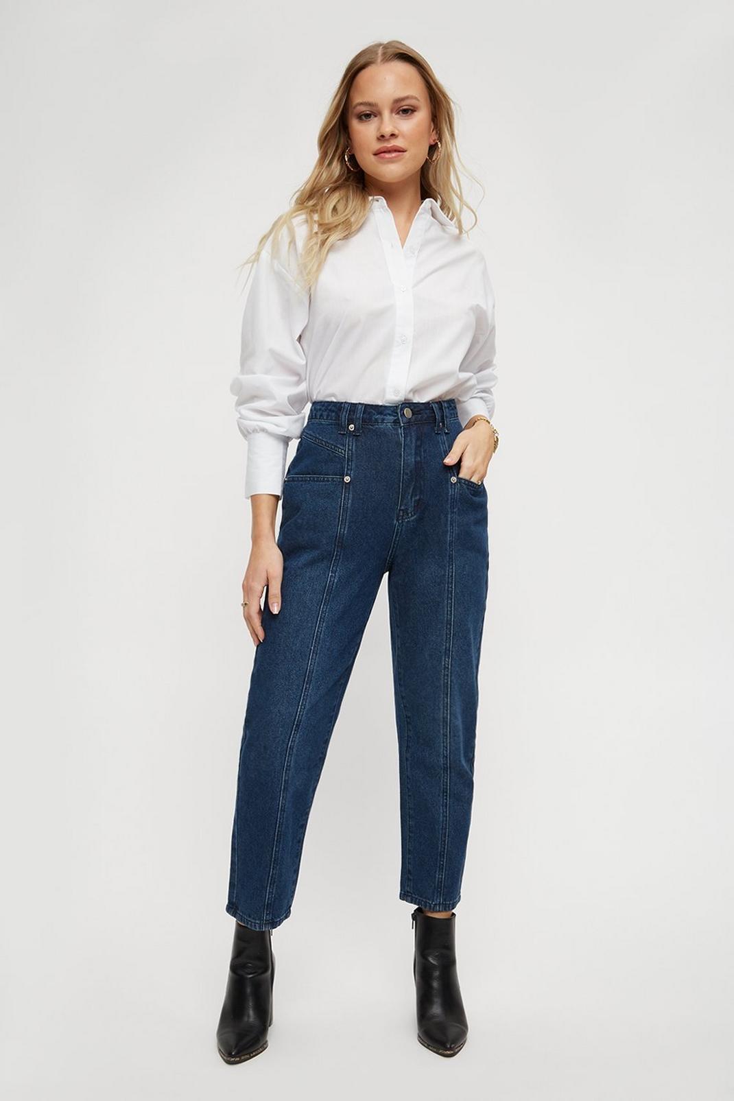 702 Petite Mid Wash Seam Detail Straight Jeans image number 1