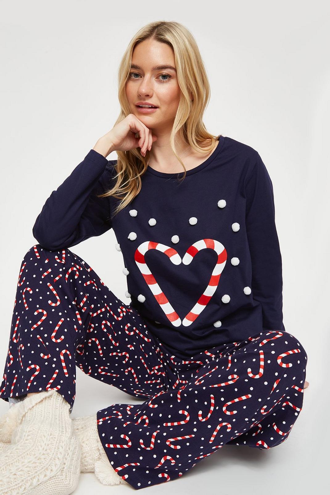 148 Navy Candy Cane Tee And Wide Leg Pant Set image number 1