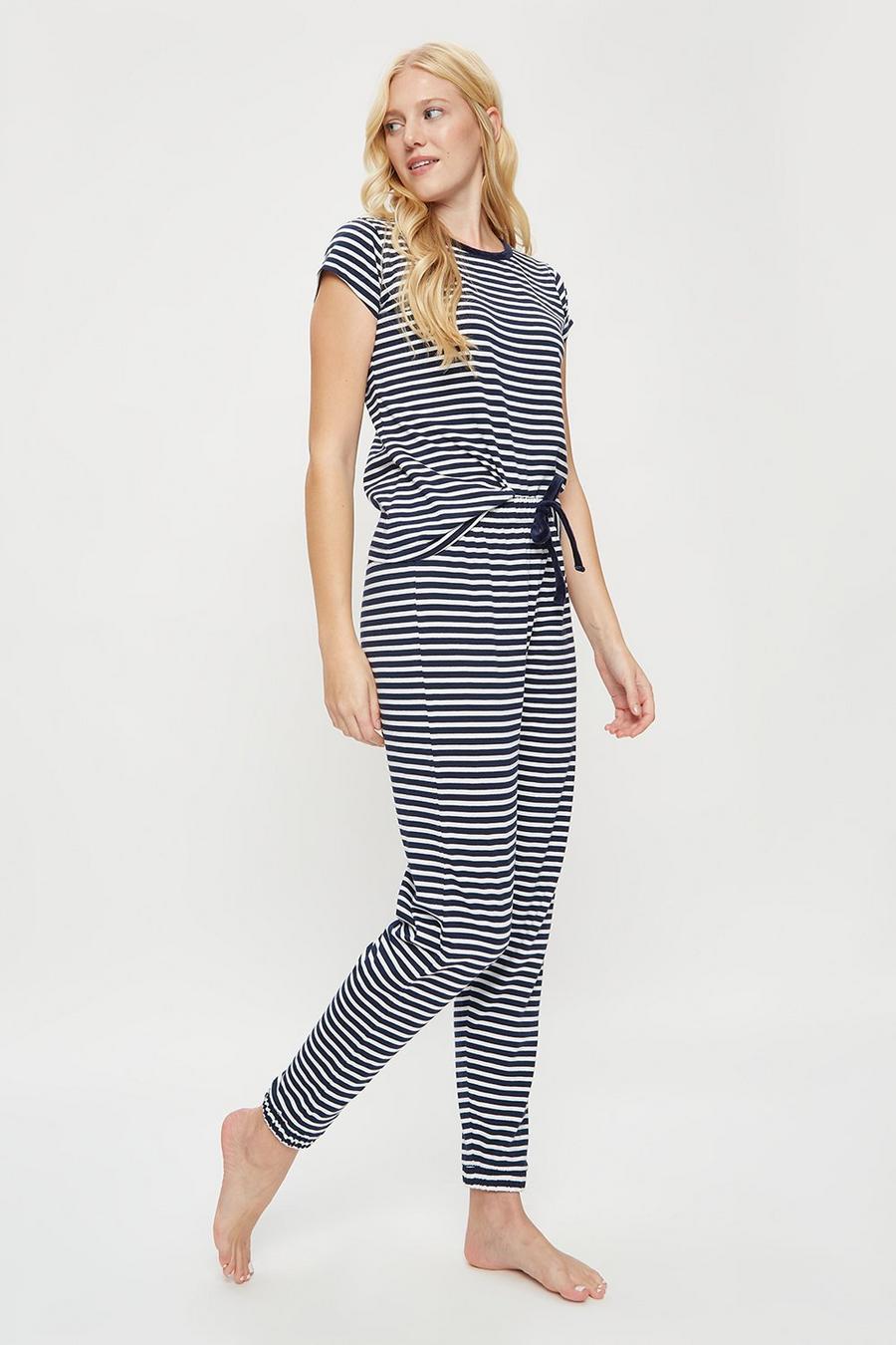 Navy and White Stripe Tee And Cuff Pant Set