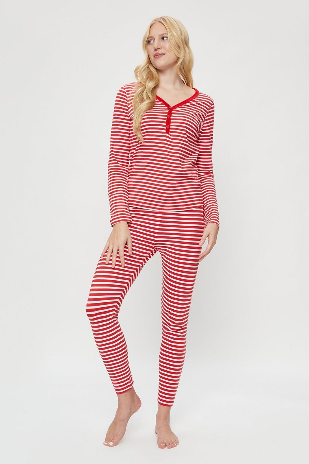 157 Red and White Stripe Henley Pyjama Set image number 1
