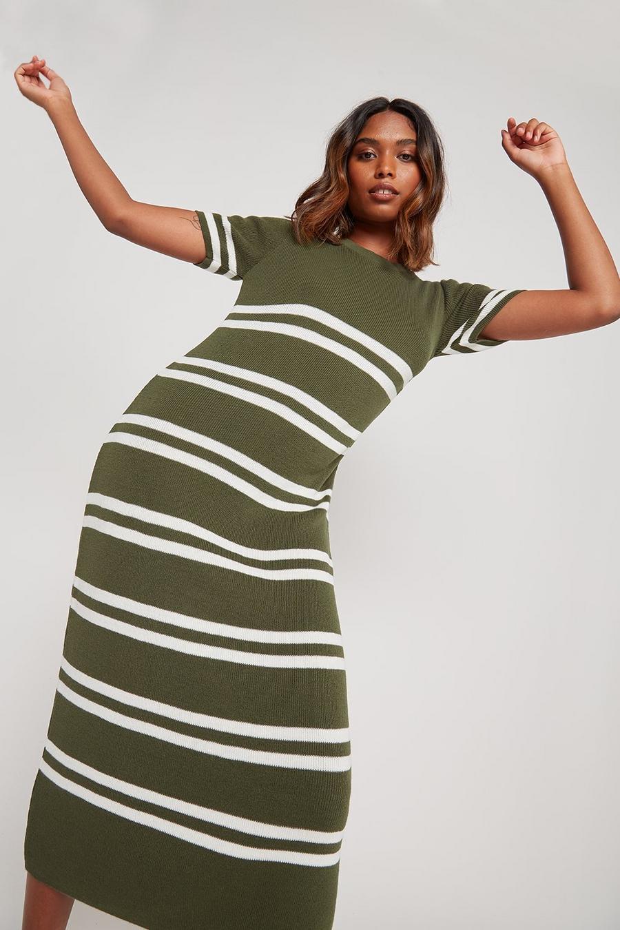 Knitted Short Sleeve Stripe Dress