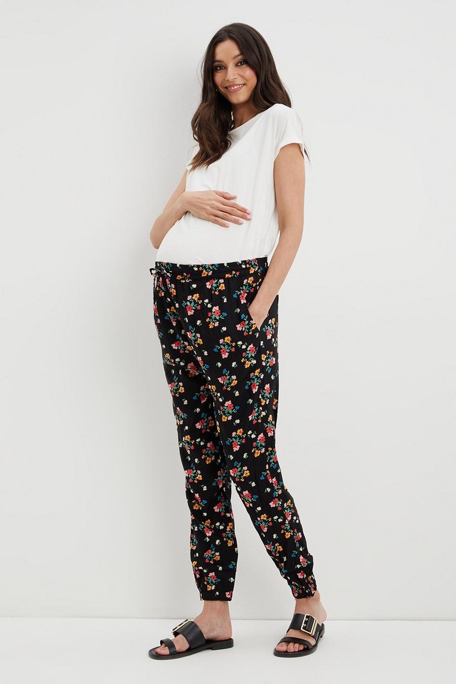 Maternity Pink Floral Print Woven Joggers