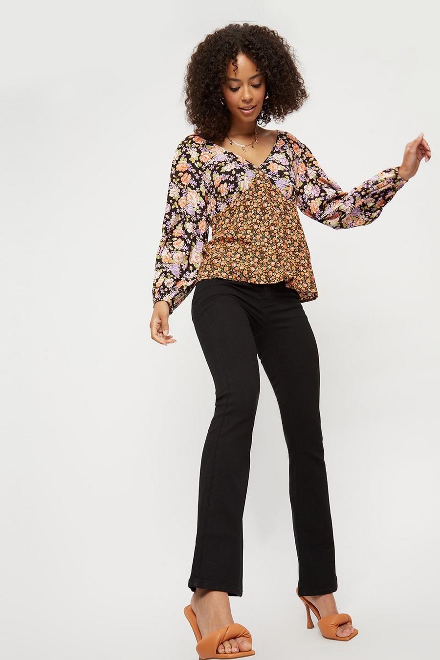 Orange Floral Mix And Match Long Sleeve Top
