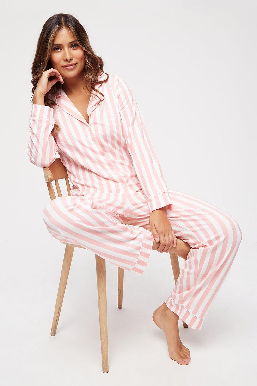 787 Pink Stripe Revere Shirt And Wide Leg Pant image number 1