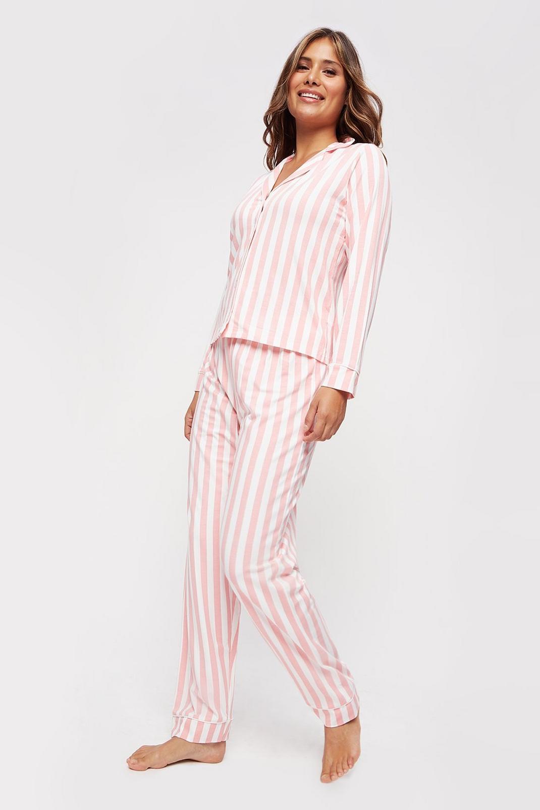 787 Pink Stripe Revere Shirt And Wide Leg Pant image number 2
