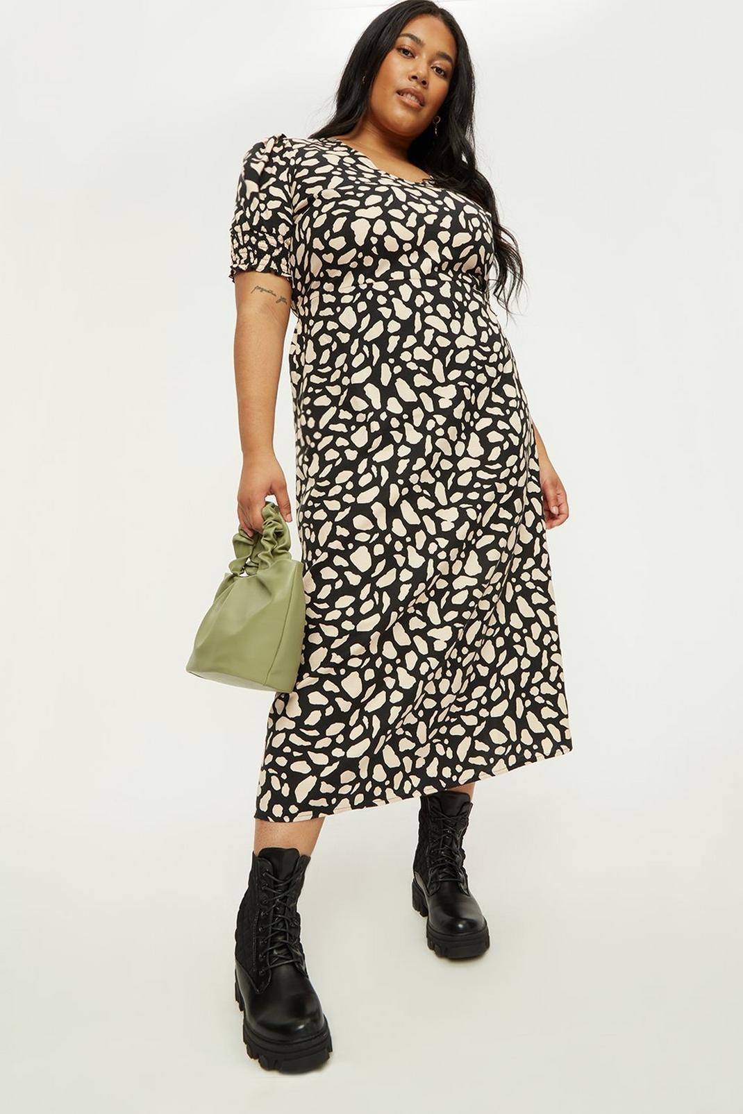 105 Curve Neutral Abstract Spot Empire Midi Dress image number 1