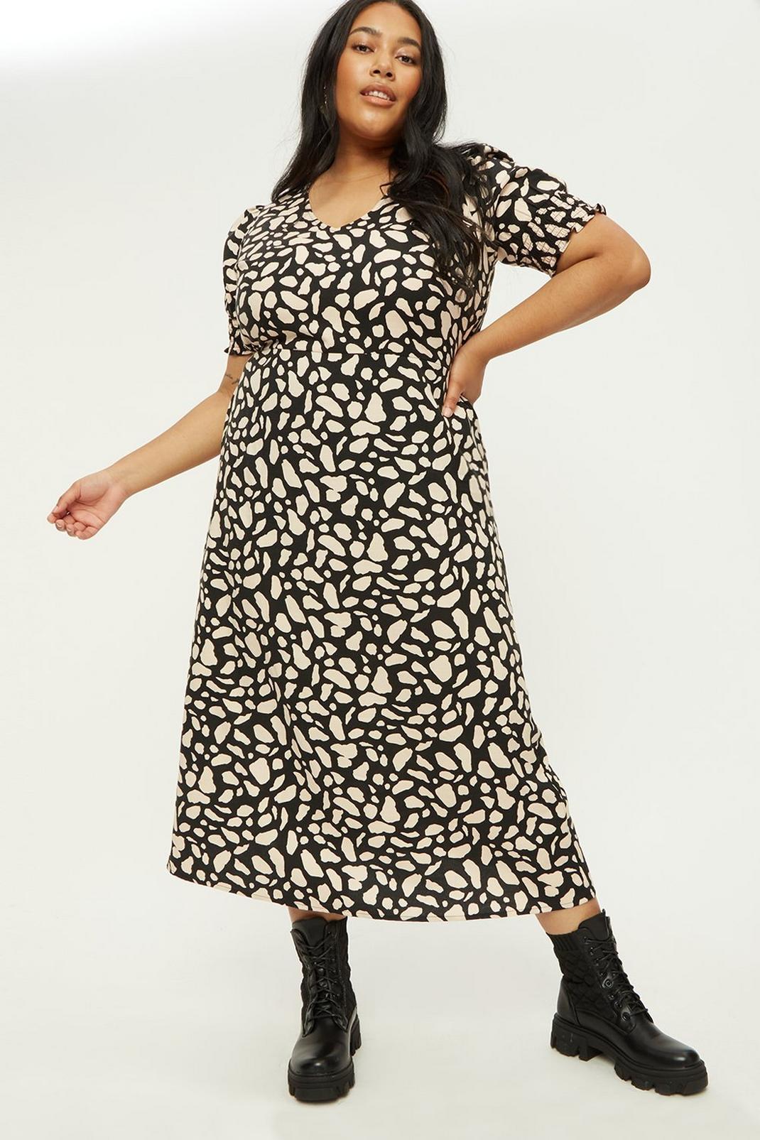 105 Curve Neutral Abstract Spot Empire Midi Dress image number 2