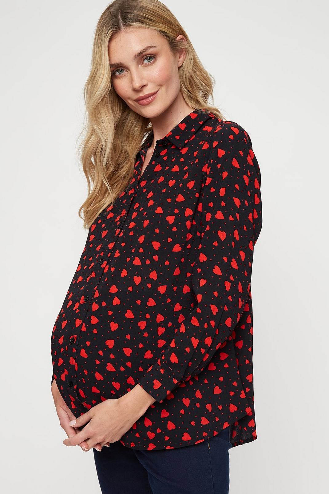 Black Maternity Red Heart Shirt image number 1