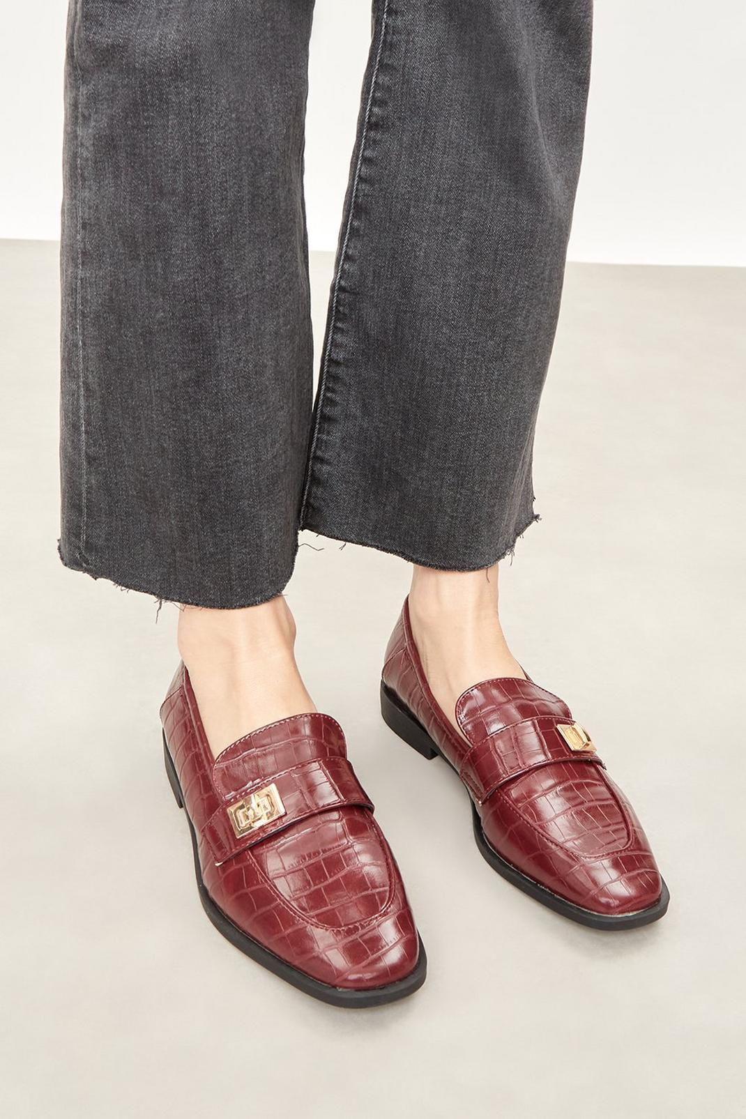Oxblood Faith: Wide Fit Law Twist Lock Buckle Loafers image number 1