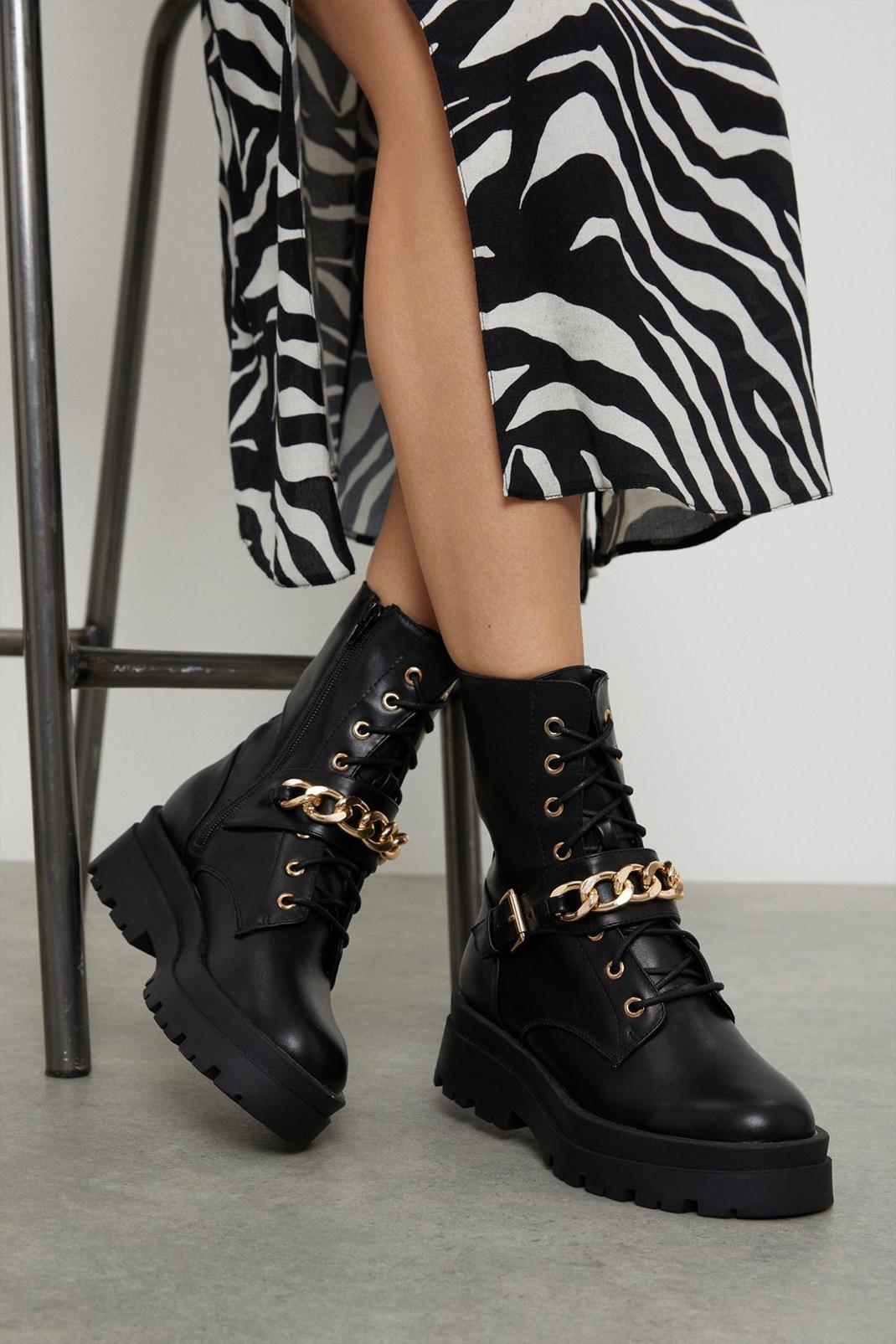Black Faith: Maeve Chunky Chain Lace Up Boot image number 1