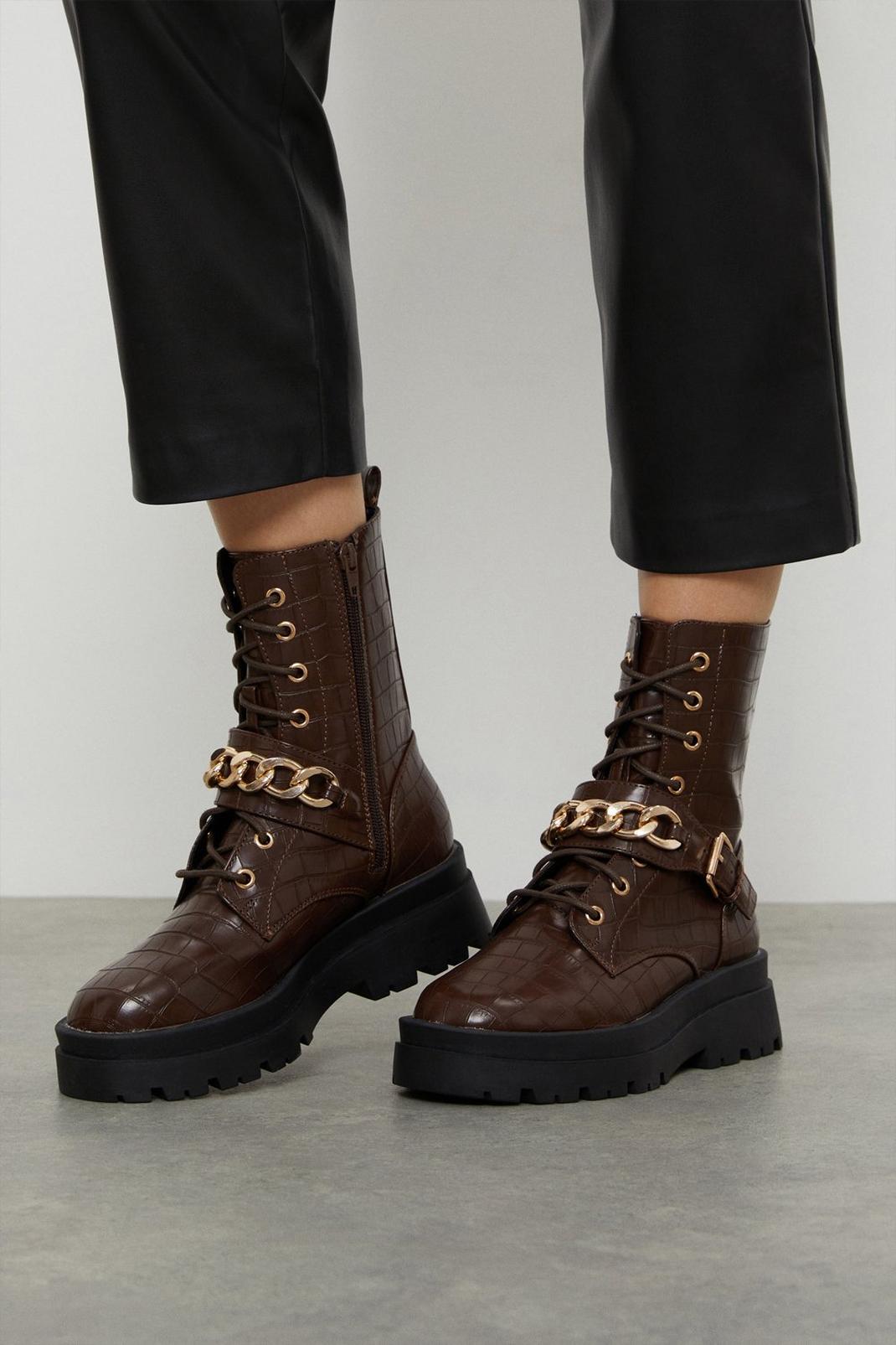 Tan Faith: Maeve Chunky Chain Lace Up Boot image number 1