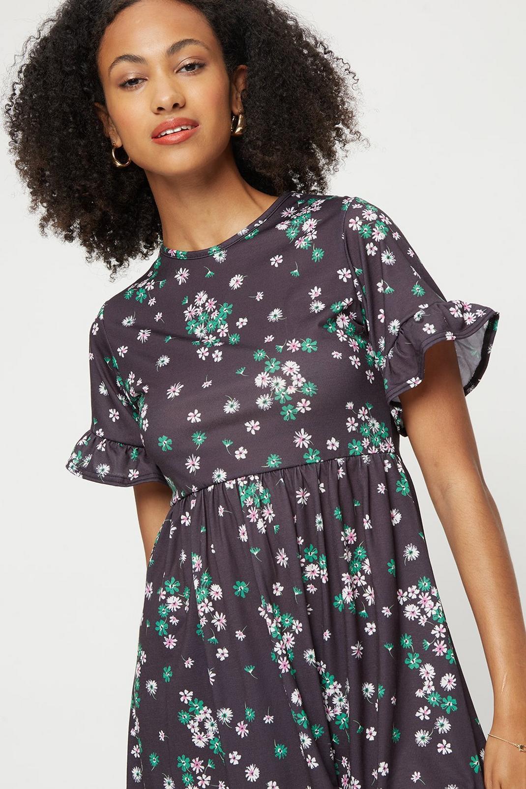 144 Tall Green Floral Smock Mini Dress image number 1
