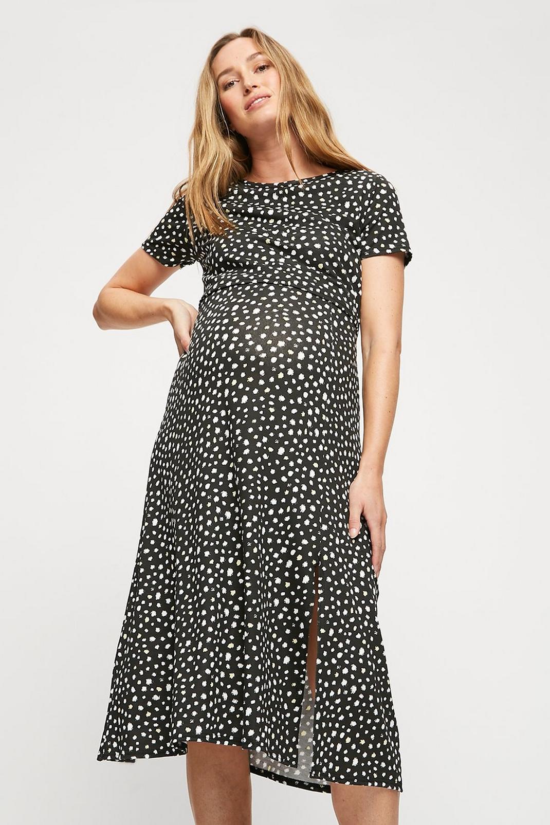 Multi Maternity and Nursing Spot T-Shirt Midi Dress image number 1