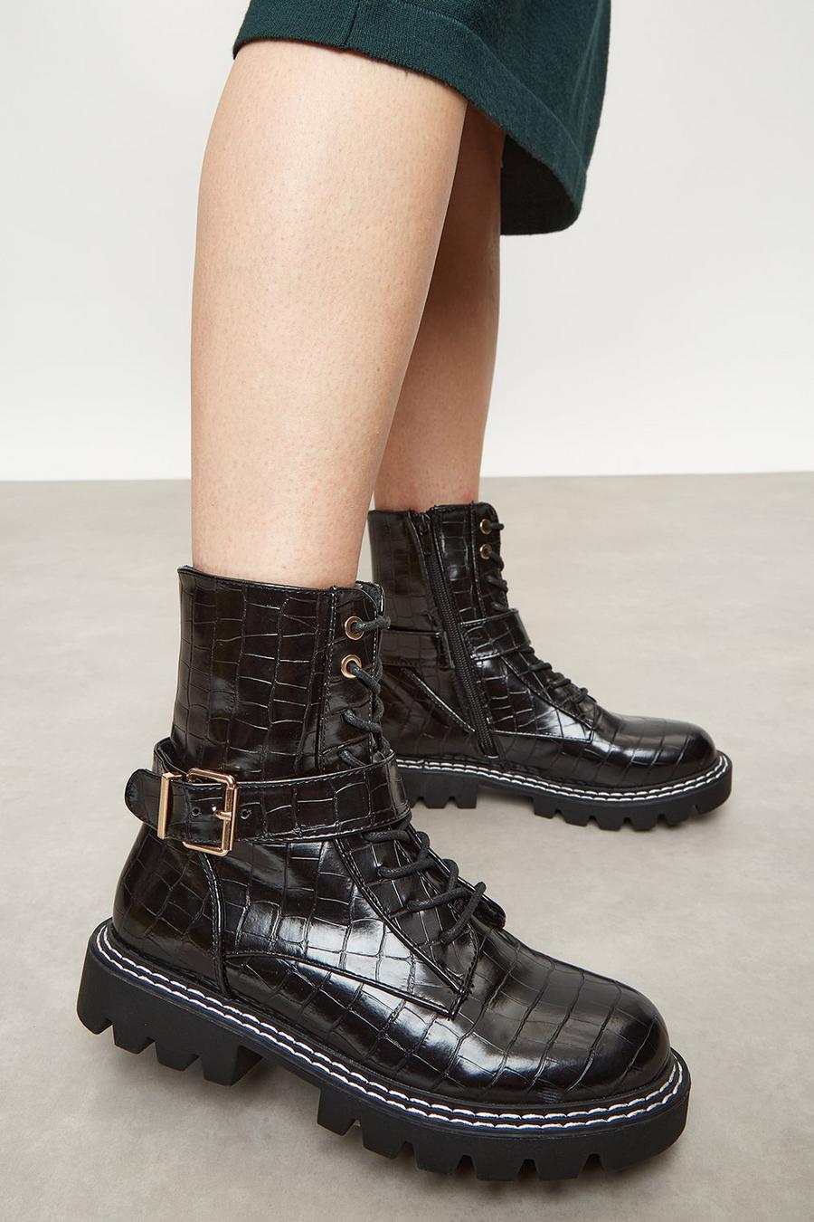 Faith: Alice Ankle Strap Lace Up Hiker Boots