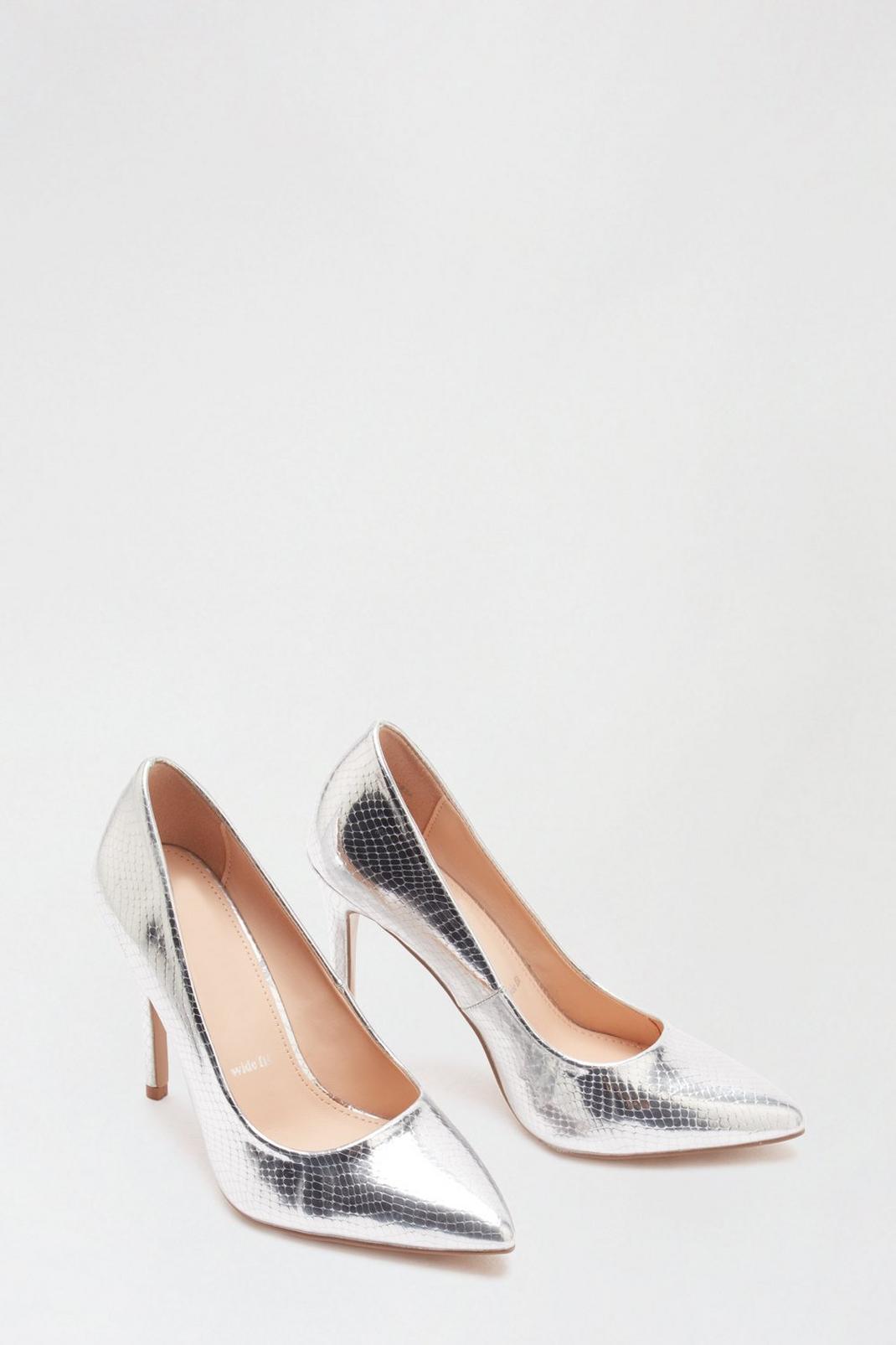 Metallic silver Faith: Wide Fit Chlo Pointed Court Shoes image number 1