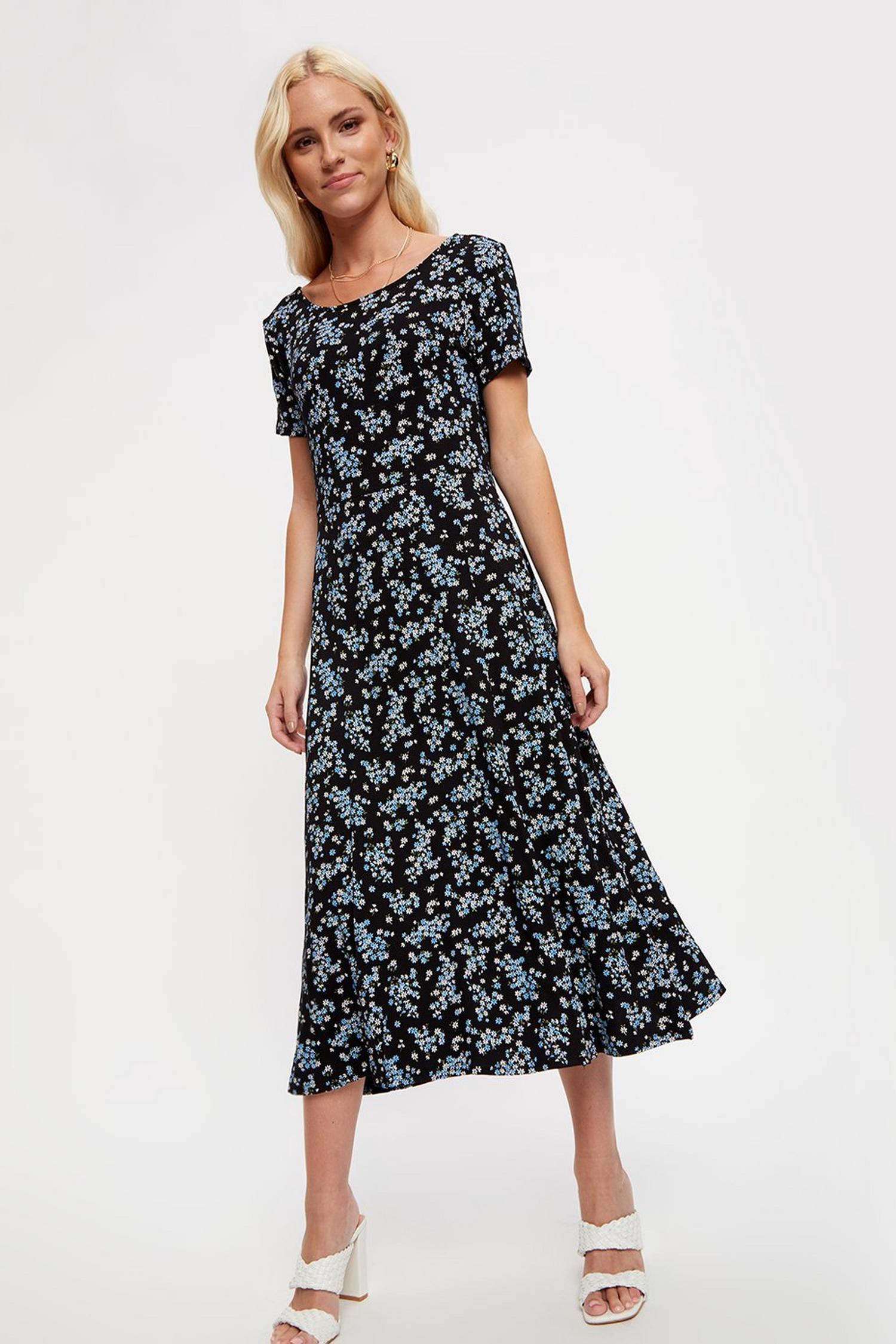 Blue Ditsy Tshirt Midi Dress | Dorothy Perkins UK