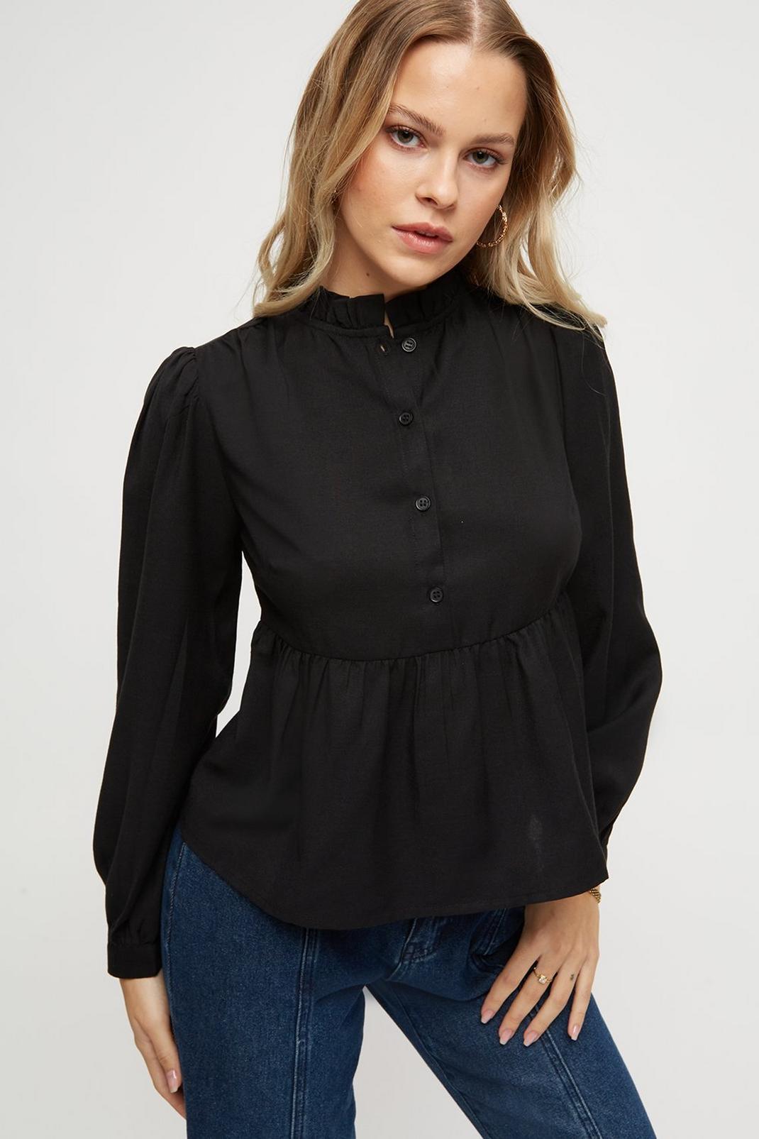 105 Petite High Neck Button Blouse image number 1