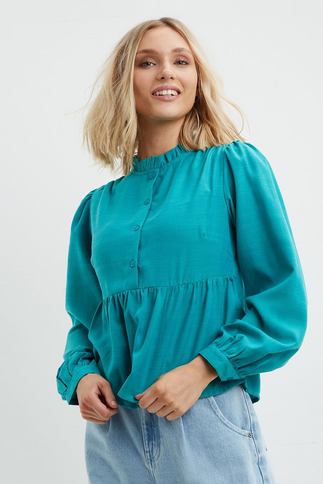 130 Petite High Neck Button Blouse image number 1