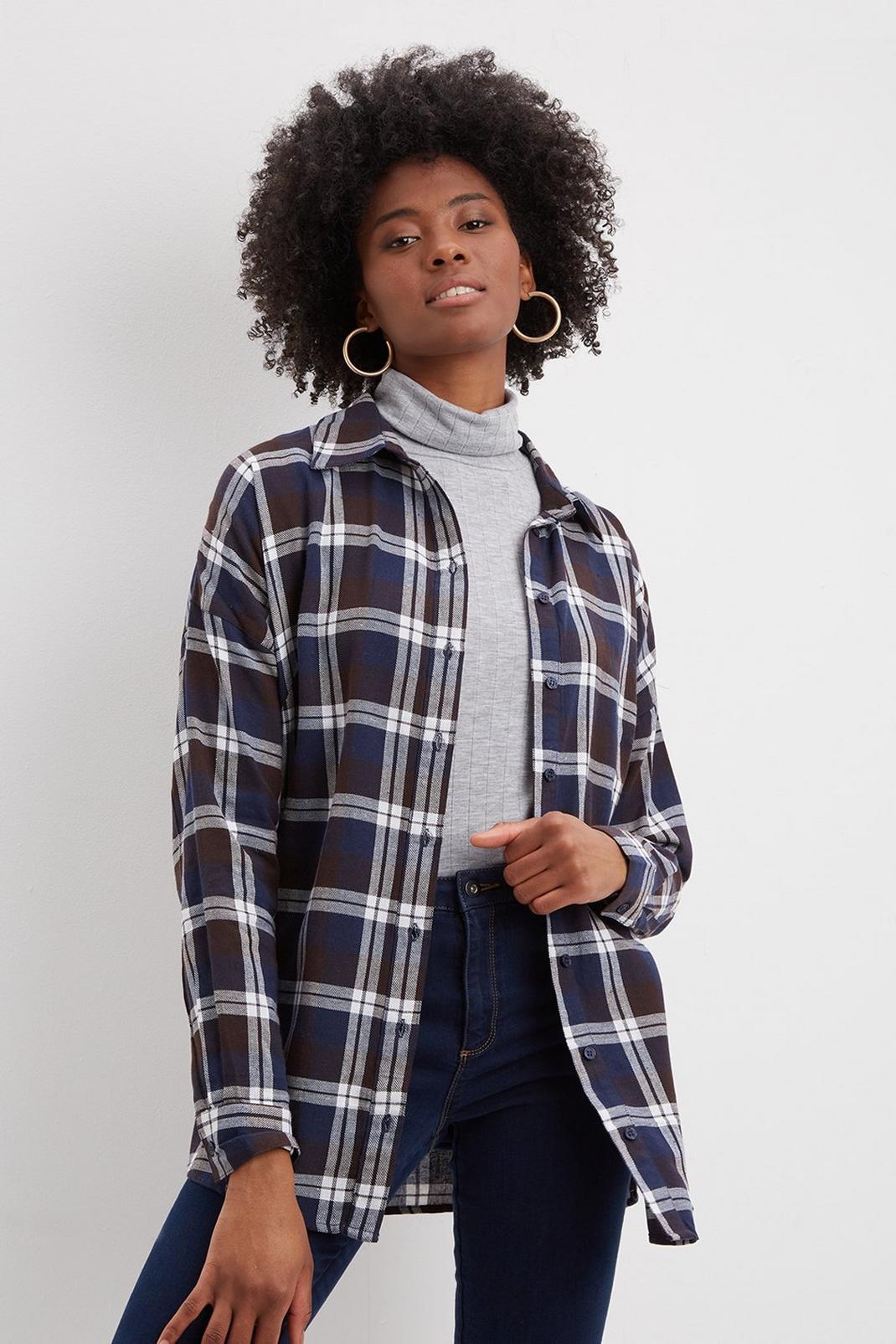 148 Tall Oversized Blue Check Shirt  image number 1