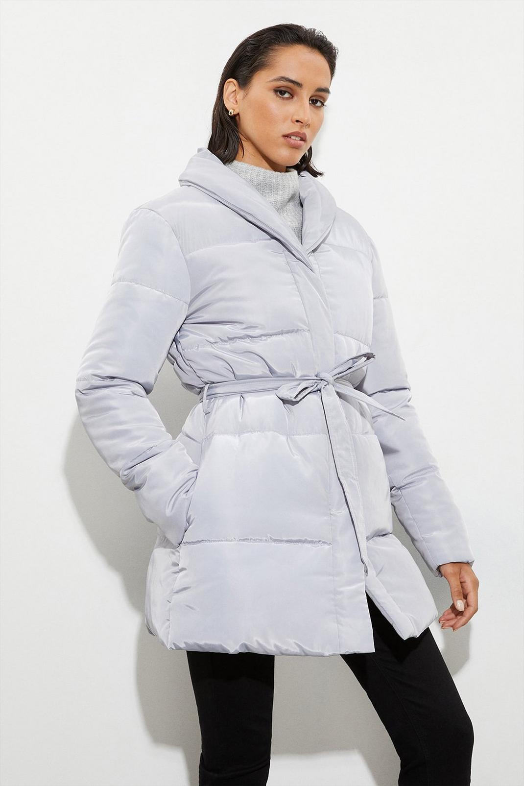 Silver Tall Padded Duvet Wrap Coat image number 1