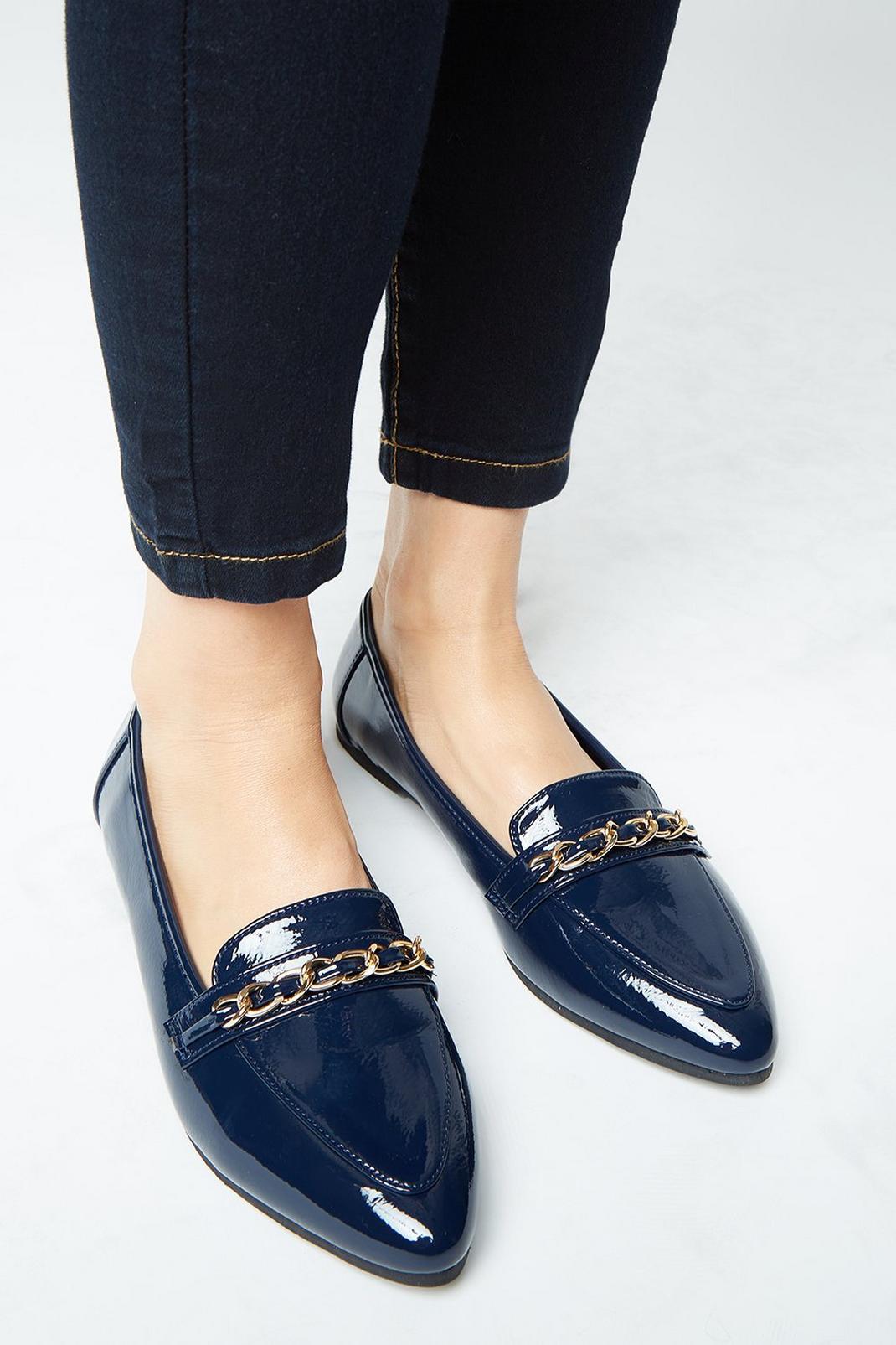 Navy Lily Chain Detail Loafer image number 1