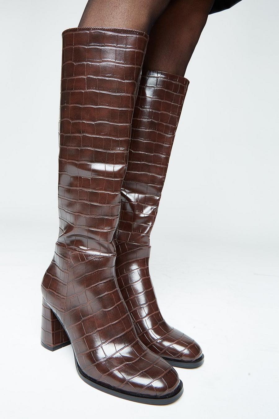 Kaylee Croc Detail Knee Boot