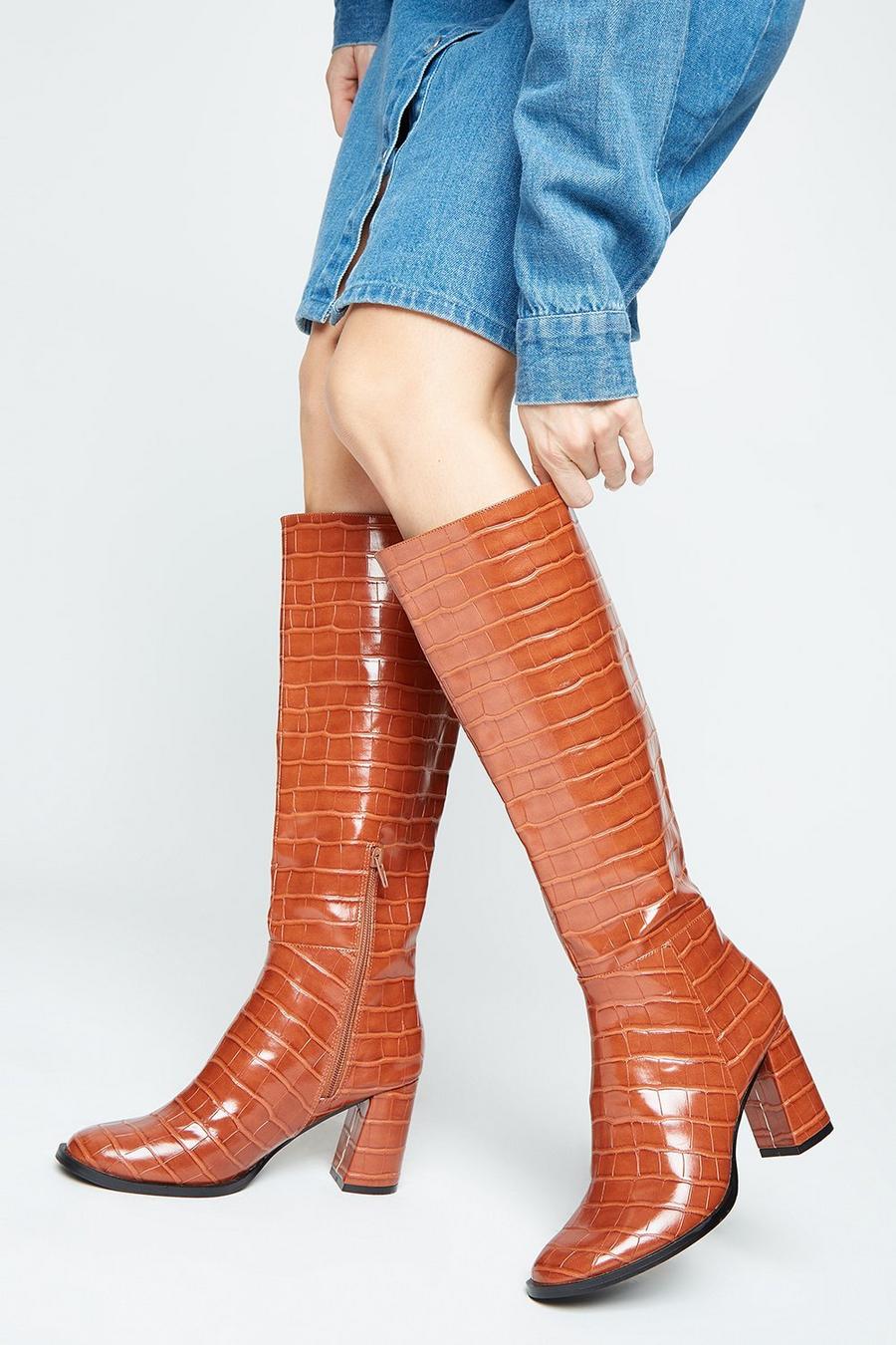 Kaylee Croc Detail Knee Boots