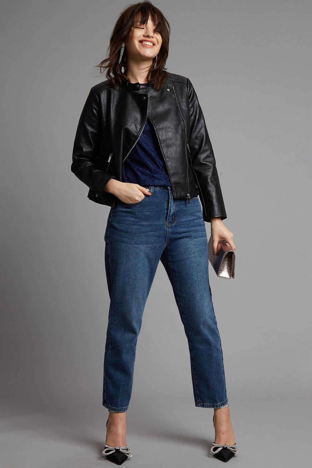 dorothy perkins collarless leather jacket