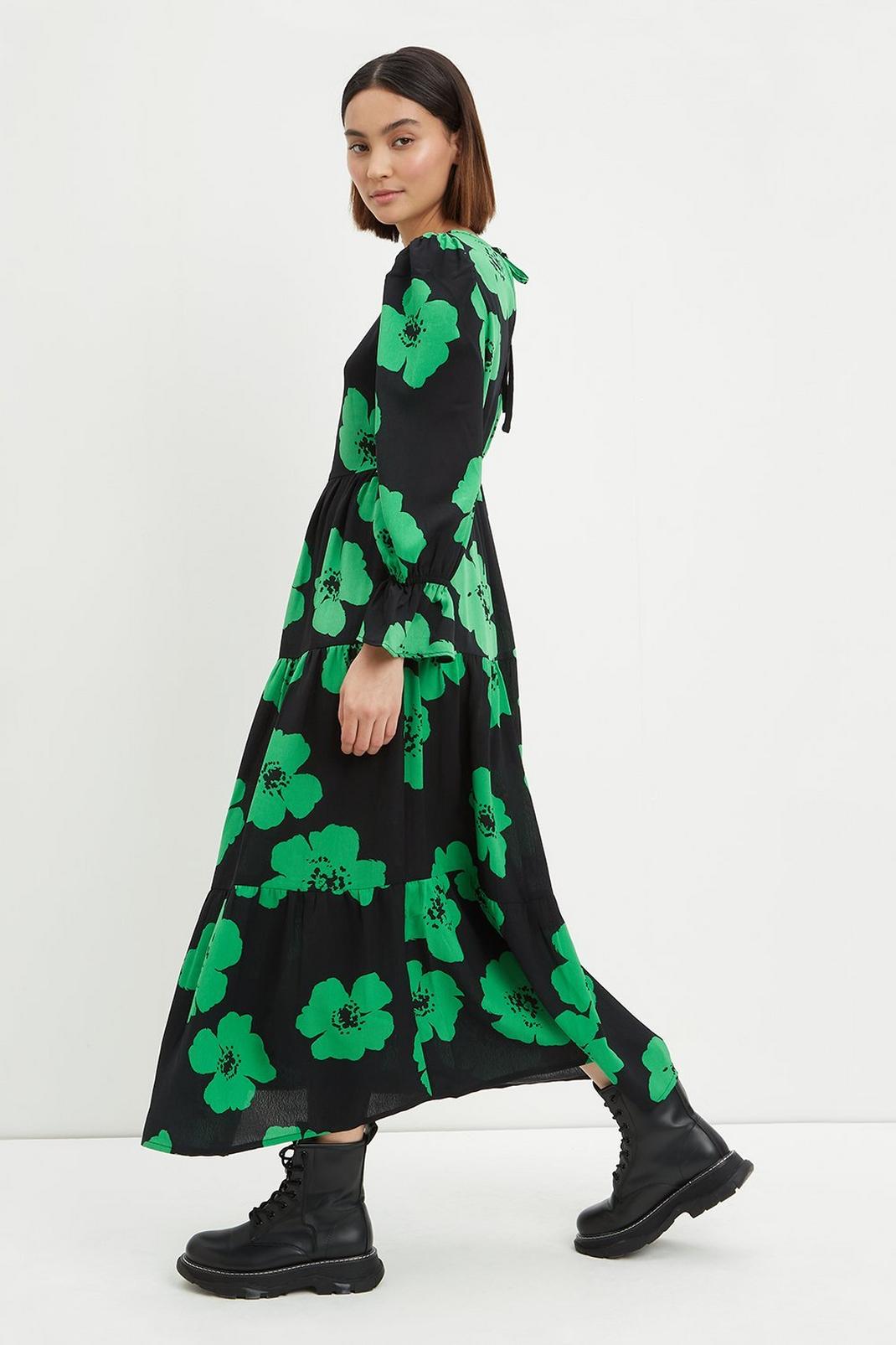105 Petite Green Floral Tie Back Midi Dress image number 1