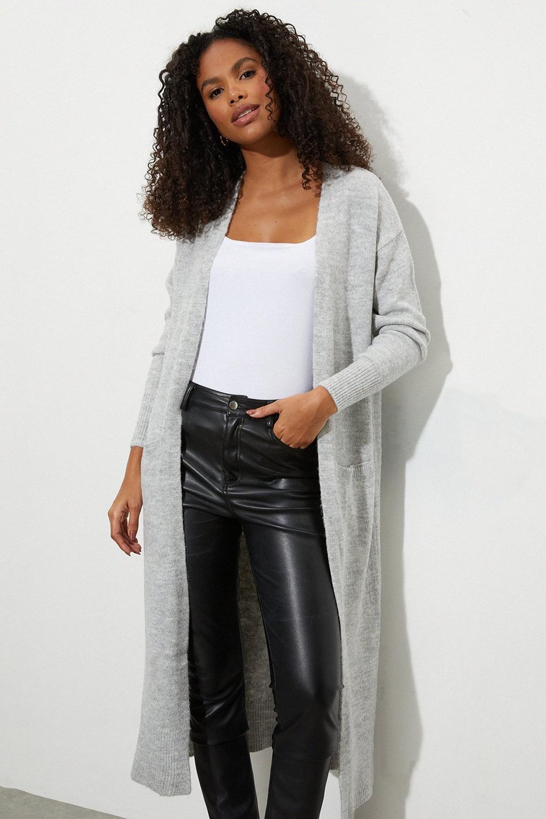 Grey marl Maxi Knitted Cardigan image number 1