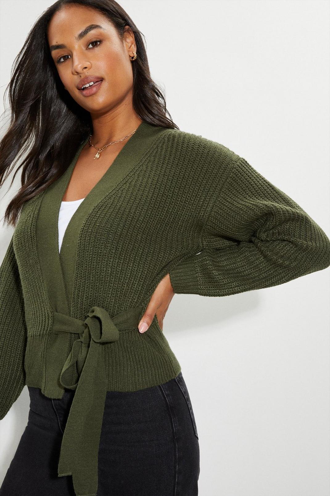 Khaki Tie Wrap Knitted Jumper image number 1